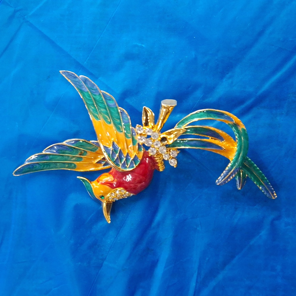 Enameled Bird of Pardise Brooch